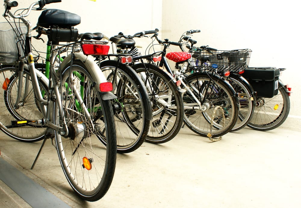 Inside the bicycle garage of an apartment block